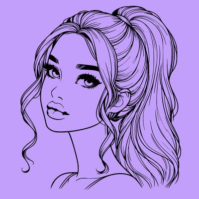 realistic girl with a ponytail on her hair and lips