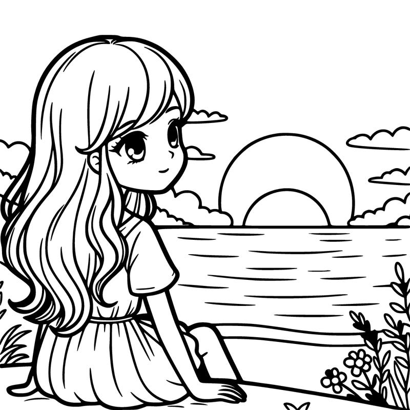 a girl watching a sunset