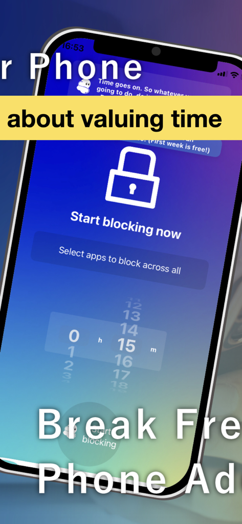 Time Rich app screen showing digital detox timer and app blocking interface