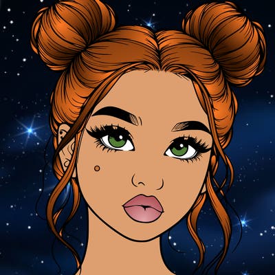 realistic girl with two buns on her hair and lips