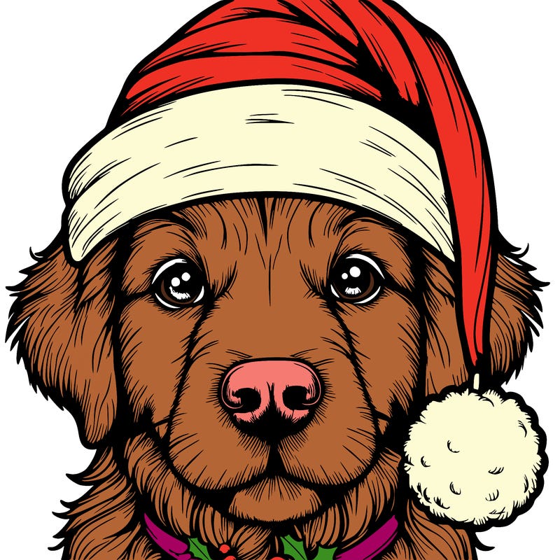 realistic dog with a christmas hat