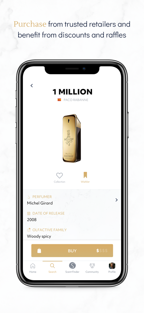 Sniff. - Product details page for 1 Million by Paco Rabanne on the Sniff mobile app.