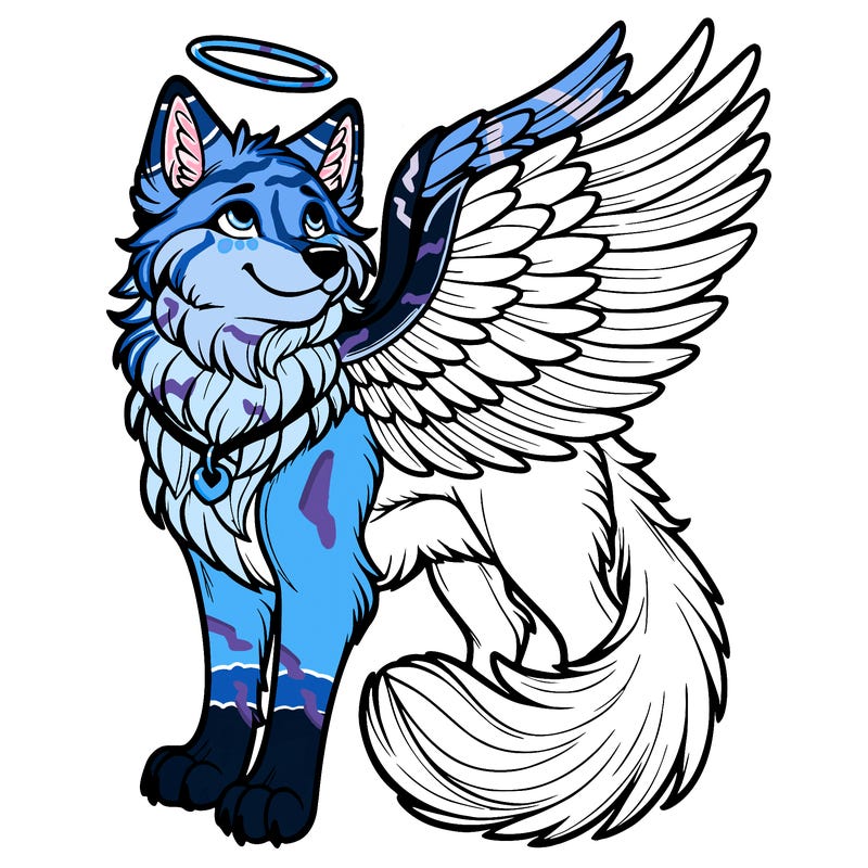 realistic wolf with wings and a halo