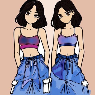 two girls with crop top with baggy pants