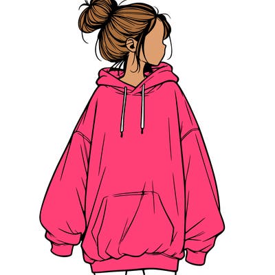 realistic girl with a oversized sweatshirt on and a bun