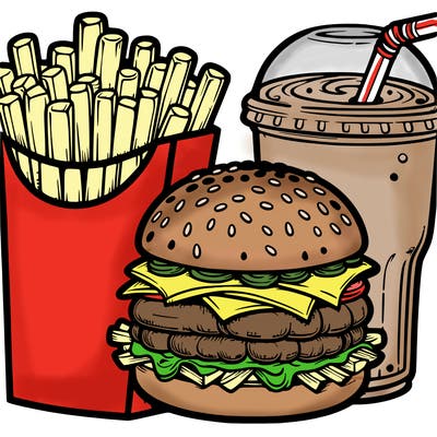 burger and fries and soda