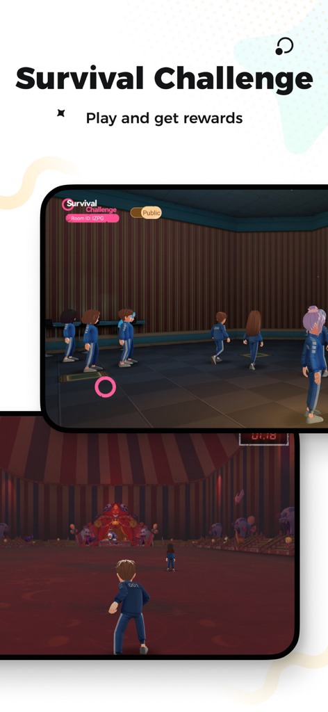 A promotional image for WePlay featuring the Survival Challenge game mode with players using custom 3D avatars