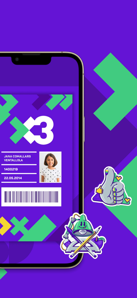 SX3 모바일 앱 화면에 표시되는 어린이용 디지털 멤버십 카드