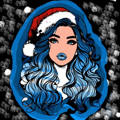 realistic christmas girl with wavy hair and lips