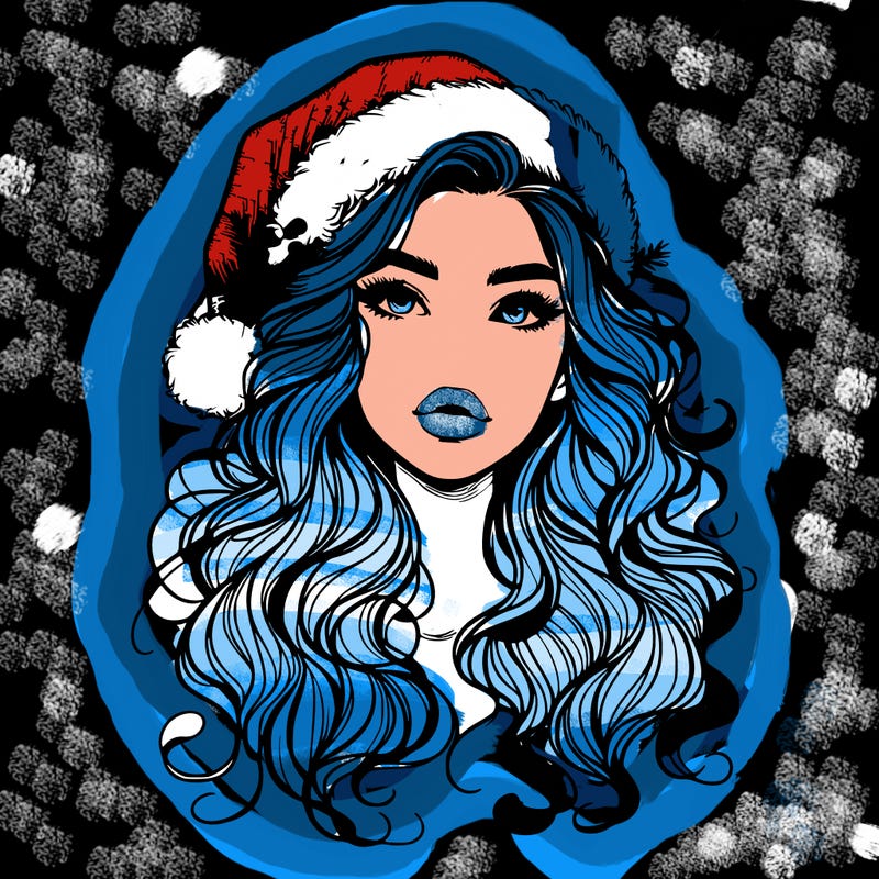 realistic christmas girl with wavy hair and lips
