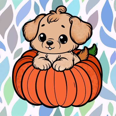 cute little puppy in a pumpkin