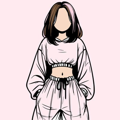 realistic girl faceless with baggy pants and a crop top