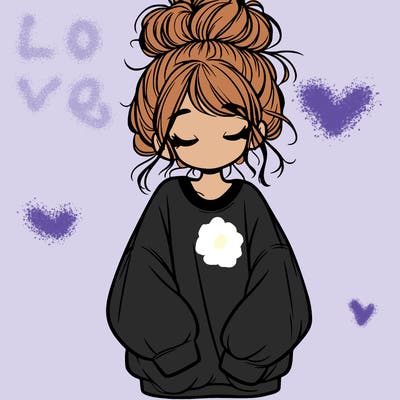 girl with baggy sweatshirt and messy bun