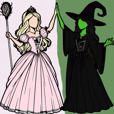 detailed realistic split of a princess and a witch