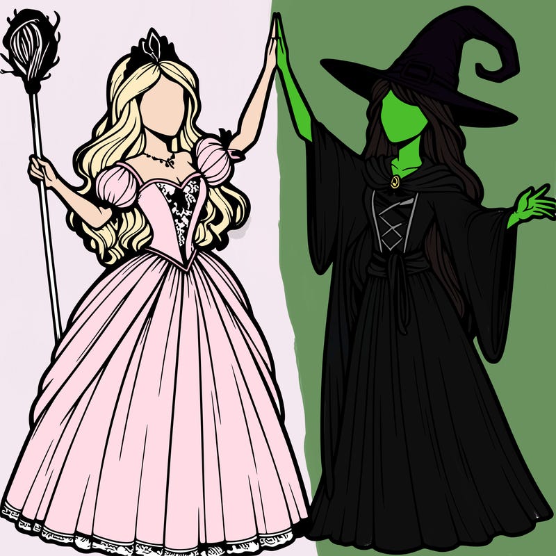detailed realistic split of a princess and a witch