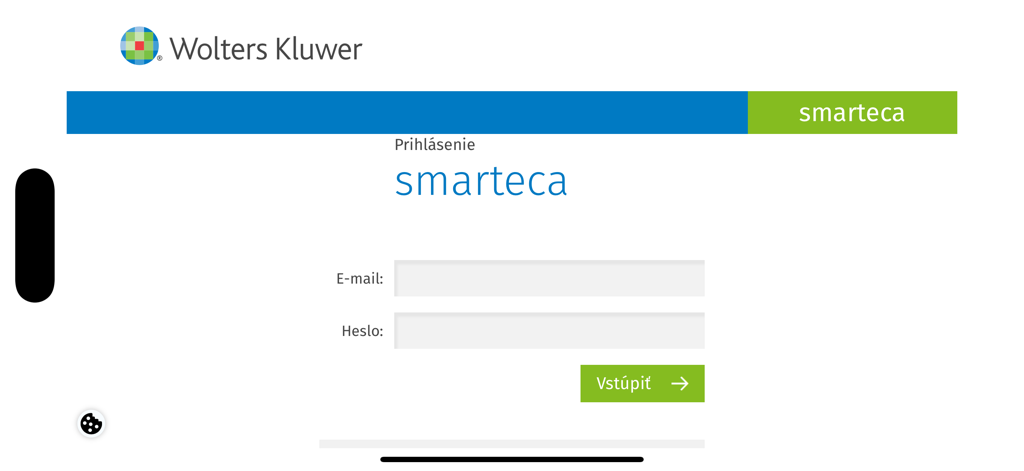 Smarteca SK login screen featuring email and password input fields for professional users