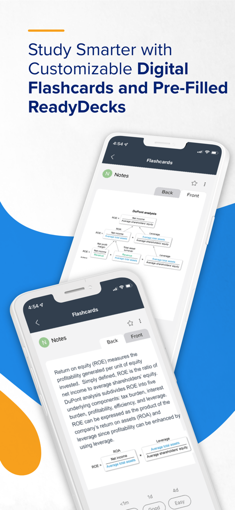 UWorld Finance - Exam Prep - UWorld Finance mobile app interface showing customizable digital flashcards and pre-filled ReadyDecks for CFA and CMT exam preparation.