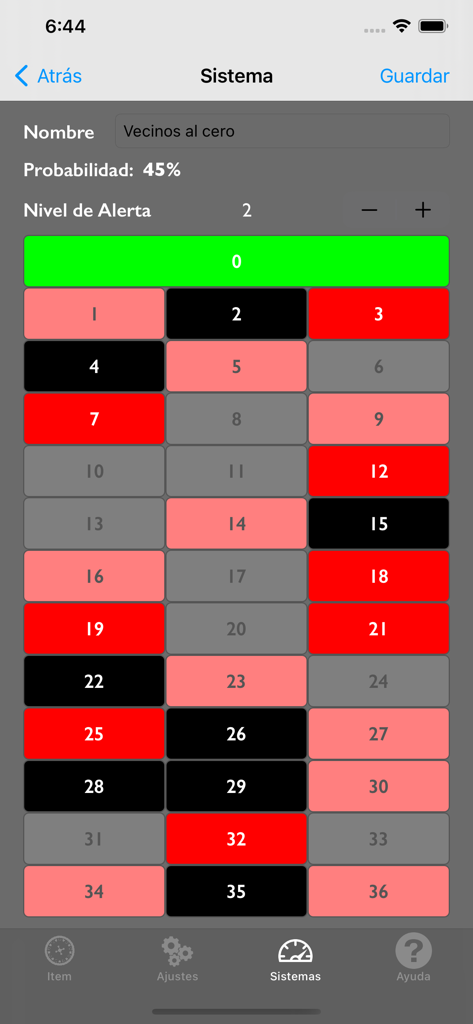 Schermata di Roulette Master che mostra le impostazioni della strategia di scommessa Voisins du Zero e il tracciamento della probabilità