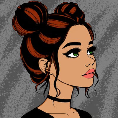 realistic girl with buns on the top of her head
