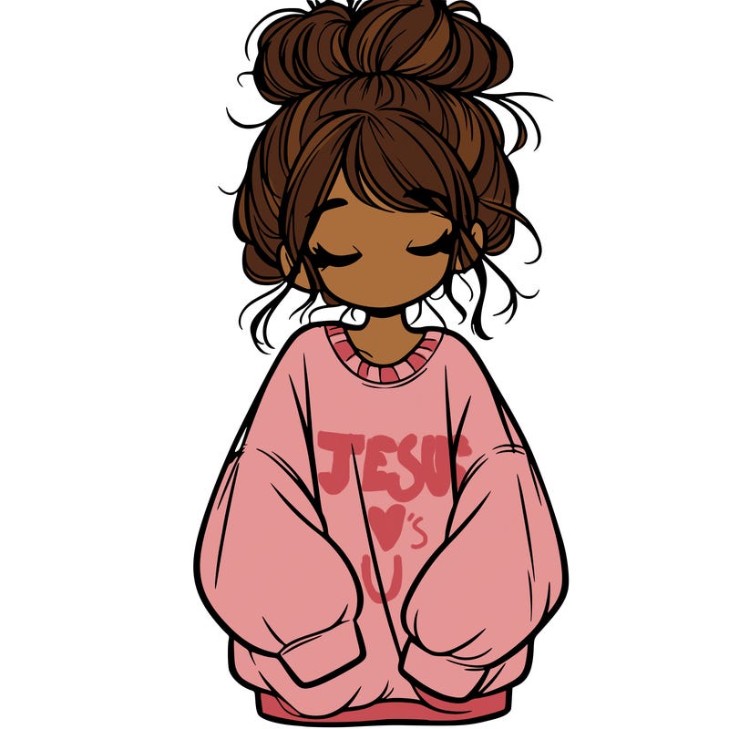 girl with baggy sweatshirt and messy bun