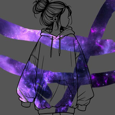 realistic girl with a oversized sweatshirt on and a bun