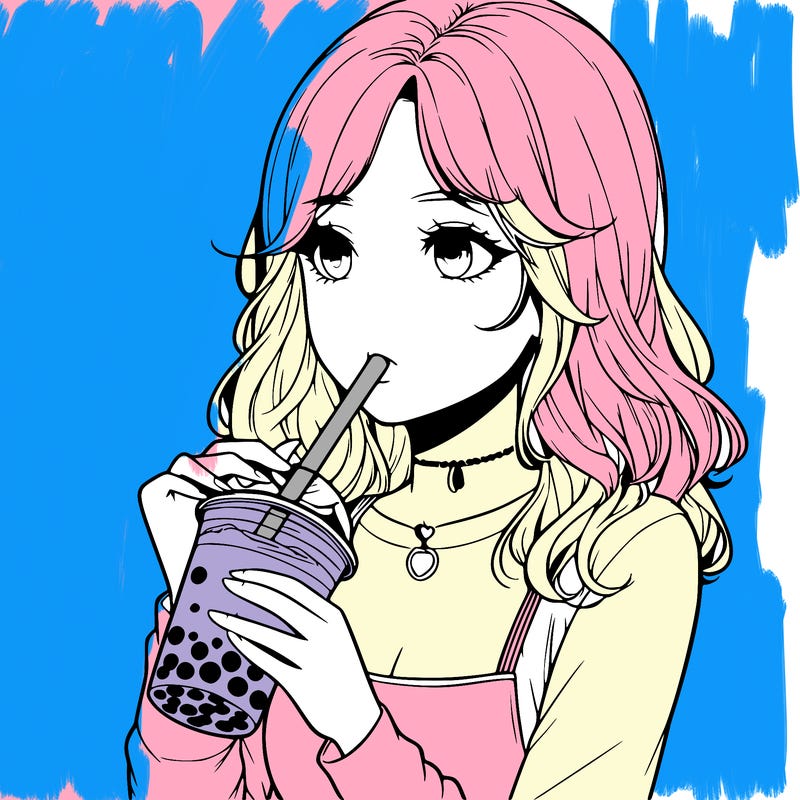 realistic girl drinking boba tea