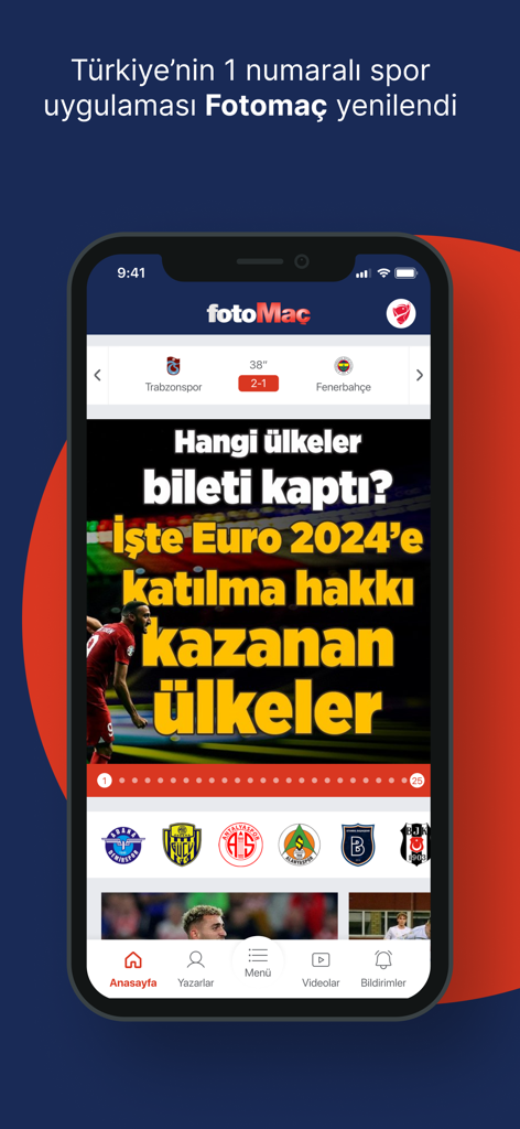 FOTOMAÇ–spor haberleri - Fotomaç mobile app interface displaying Turkish sports news and live football scores