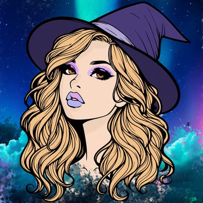 realistic witch girl with wavy hair and lips