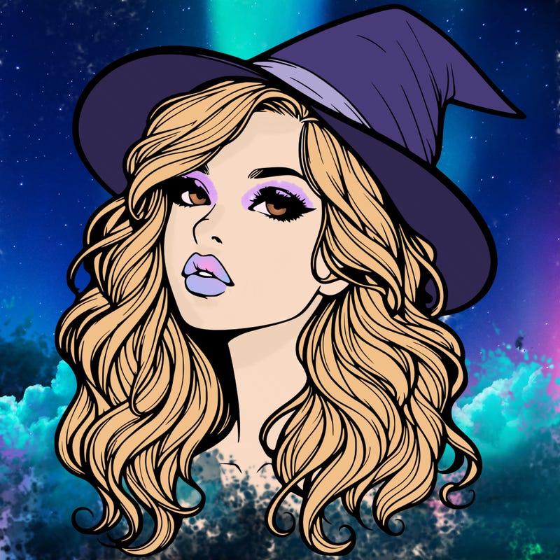 realistic witch girl with wavy hair and lips