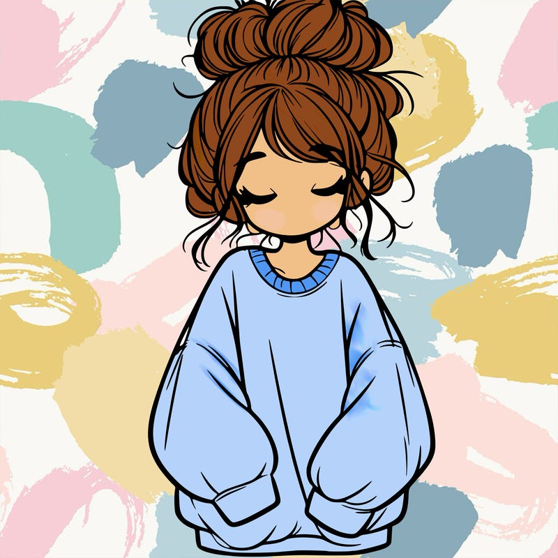 girl with baggy sweatshirt and messy bun