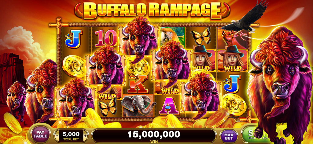 Vegas Slots - 7Heart Casino - ベガススロット 7Heart Casinoのバッファローランページスロットマシンでの1500万コインの大当たり