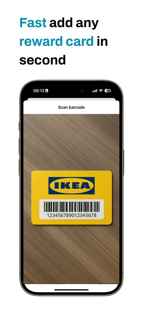 Card Holder: Wallet & Loyalty - iPhone screen scanning an IKEA loyalty card barcode to add it to the digital wallet