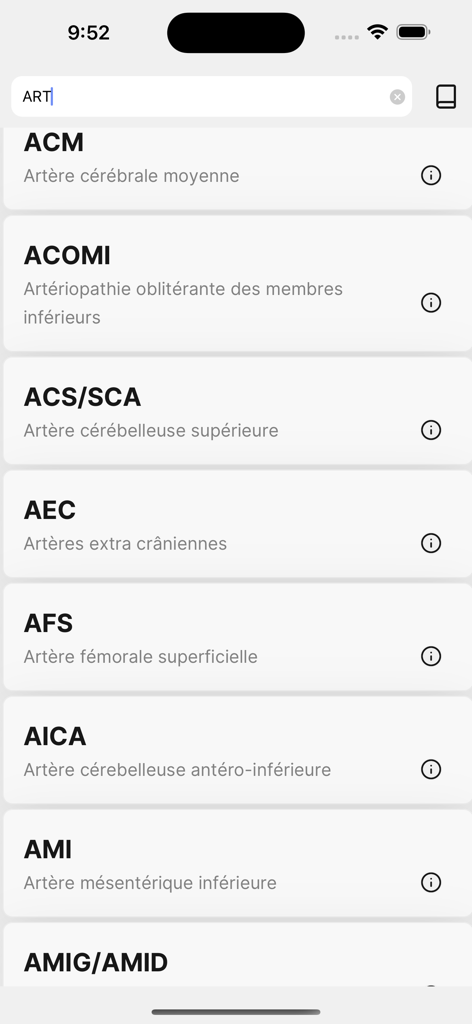 Acronymed - Search results for medical abbreviations in the Acronymed app
