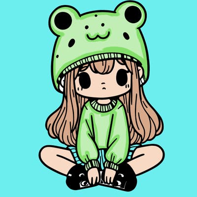 a girl wearing a frog hat and some frog socks