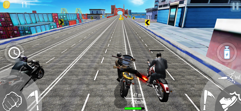 Crazy Moto- Bike Shooting Game - Jugabilidad de carreras de combate en moto con un jugador pateando a un rival en la autopista