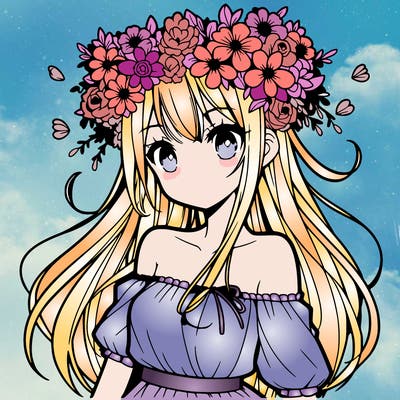 anime girl with flowers crown