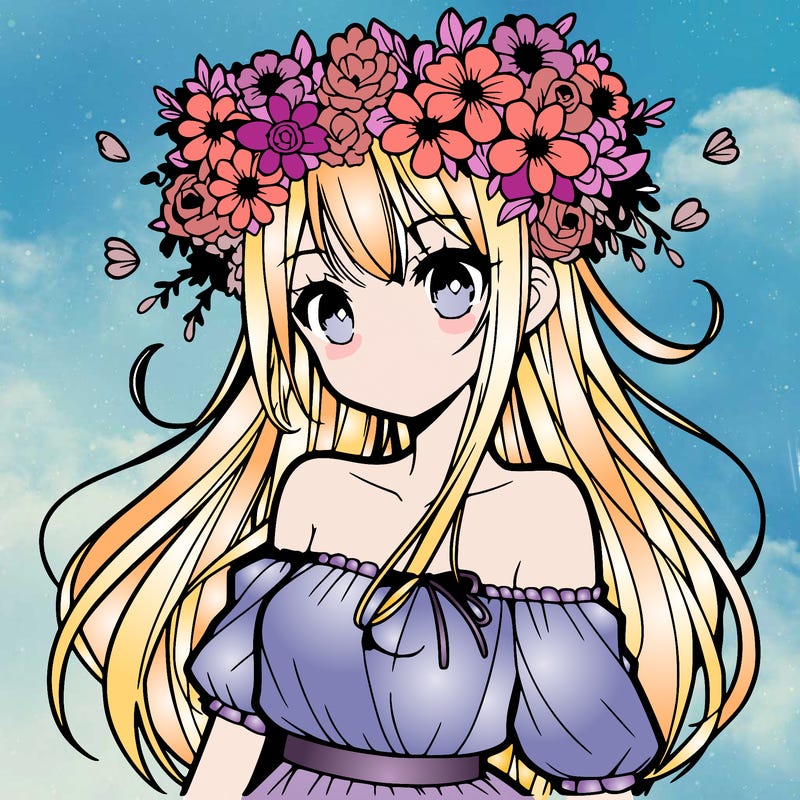 anime girl with flowers crown