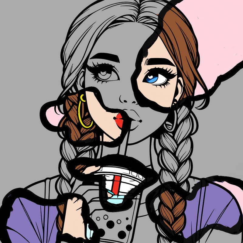 realistic girl with braided hair drinking boba