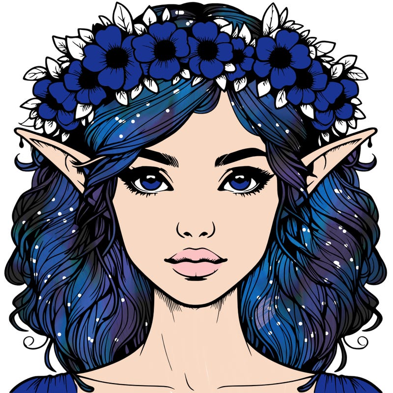realistic female elf with flower crown