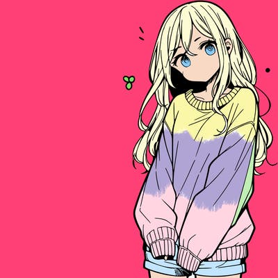 manga teen girl  in a sweater and baggy pants