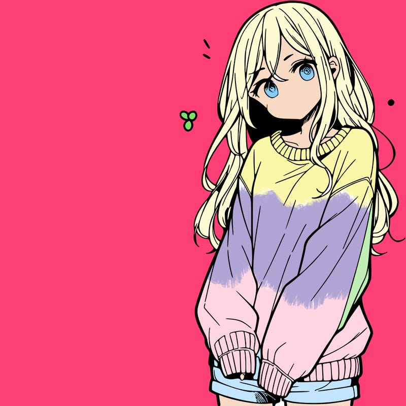 manga teen girl  in a sweater and baggy pants