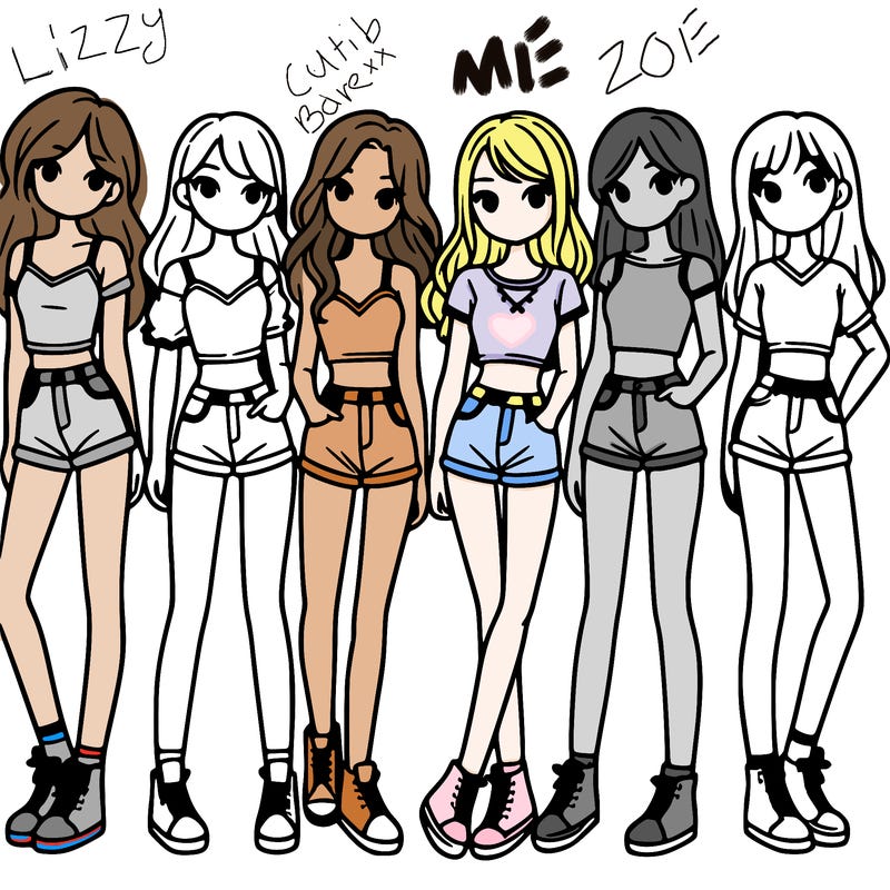 a group of girls wearing crop tops and shorts