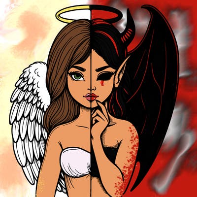 realistic angel half demon