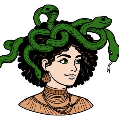 realistic woman snakes on head