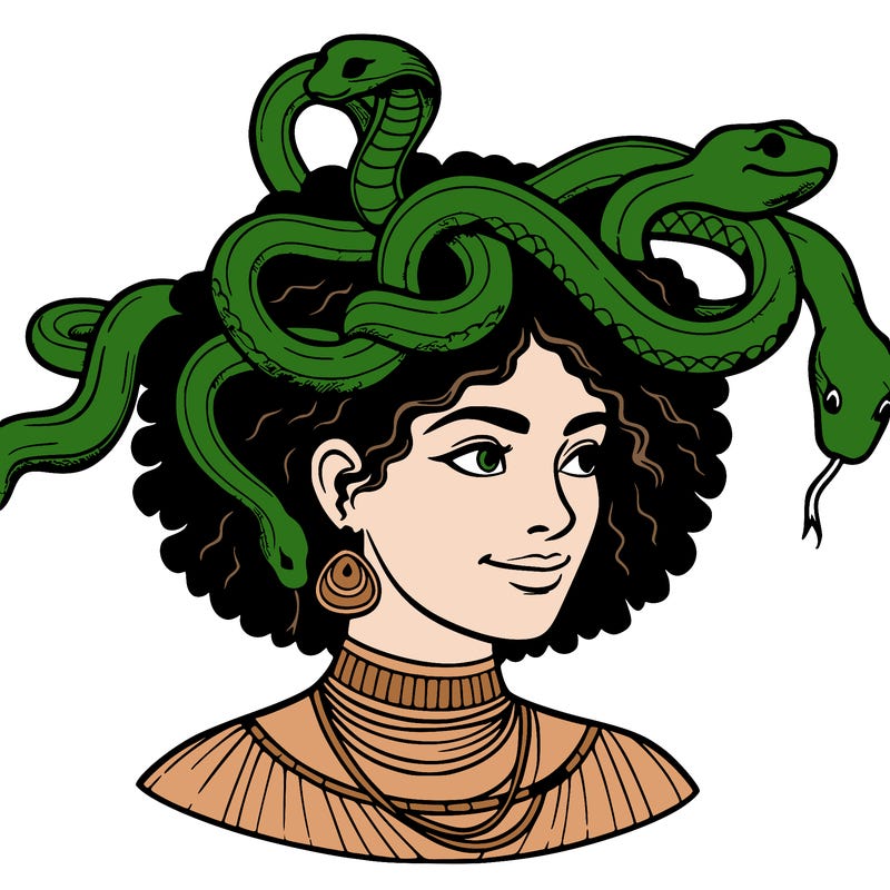 realistic woman snakes on head