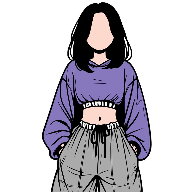 realistic girl faceless with baggy pants and a crop top