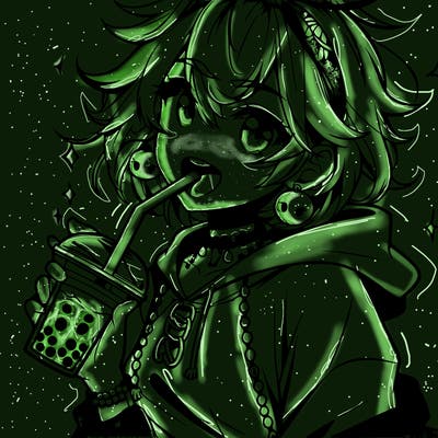 hot baddie anime girl drinking boba and biting the straw