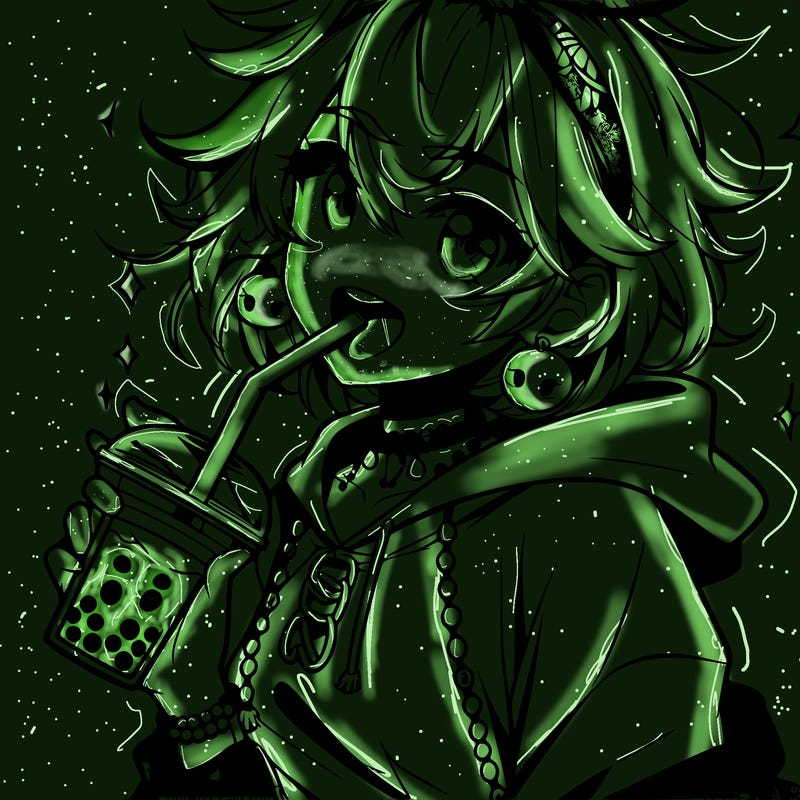 hot baddie anime girl drinking boba and biting the straw