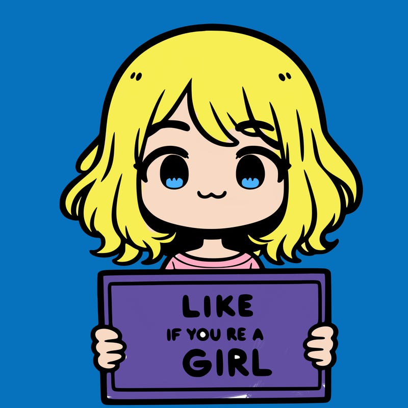 a cute girl holding a sign that says like if you’re a girl