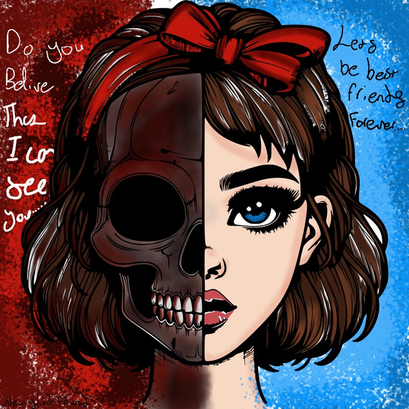 realistic girl with half skull mask